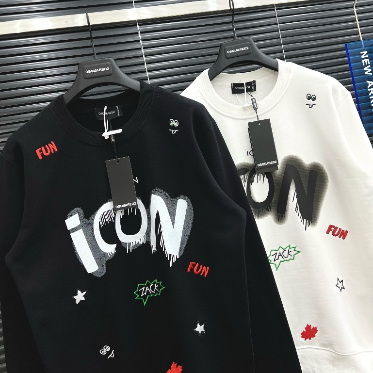 Áo Nỉ Dài Tay Nam Nữ ICON Hoạ Tiết , Áo Sweater Chất Liệu Nỉ Cotton Mịn Hot Trend 2023