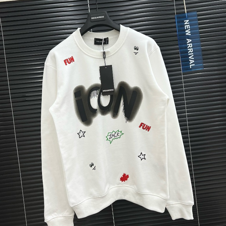 Áo Nỉ Dài Tay Nam Nữ ICON Hoạ Tiết , Áo Sweater Chất Liệu Nỉ Cotton Mịn Hot Trend 2023