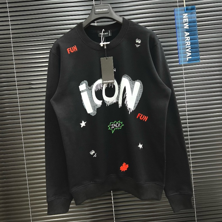 Áo Nỉ Dài Tay Nam Nữ ICON Hoạ Tiết , Áo Sweater Chất Liệu Nỉ Cotton Mịn Hot Trend 2023