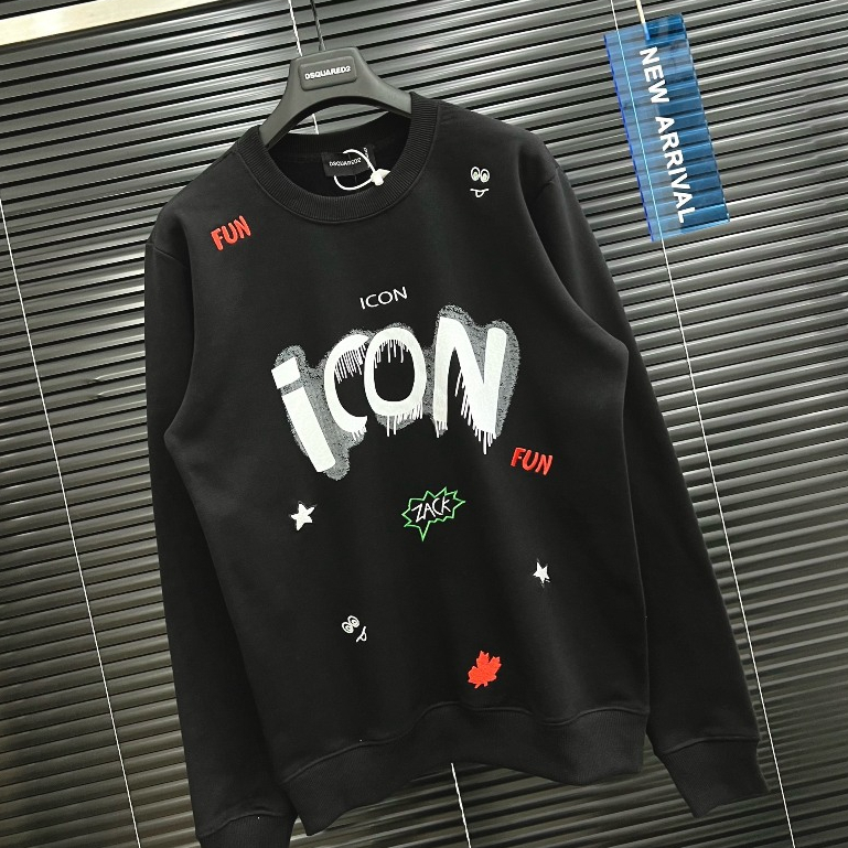 Áo Nỉ Dài Tay Nam Nữ ICON Hoạ Tiết , Áo Sweater Chất Liệu Nỉ Cotton Mịn Hot Trend 2023