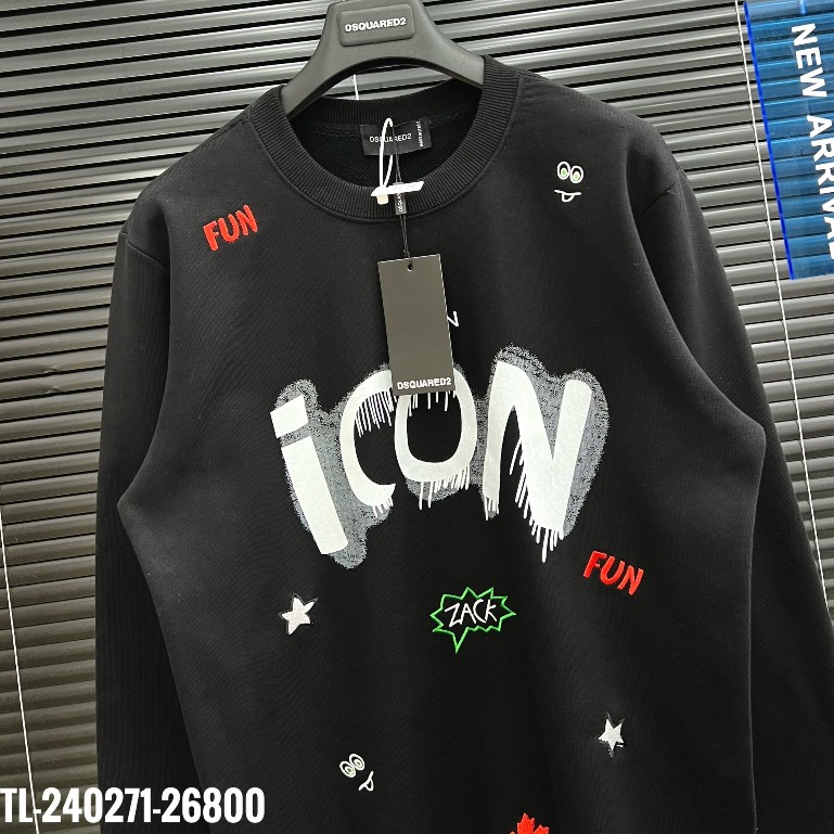 Áo Nỉ Dài Tay Nam Nữ ICON Hoạ Tiết , Áo Sweater Chất Liệu Nỉ Cotton Mịn Hot Trend 2023