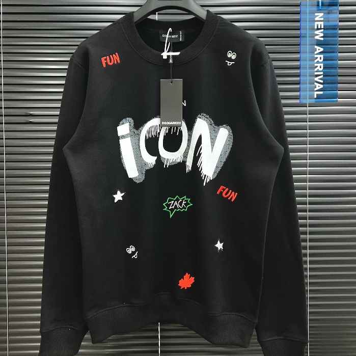 Áo Nỉ Dài Tay Nam Nữ ICON Hoạ Tiết , Áo Sweater Chất Liệu Nỉ Cotton Mịn Hot Trend 2023