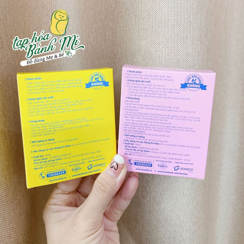 Nước muối sinh lý Fysoline hồng Fysoline vàng vệ sinh mắt mũi cho bé