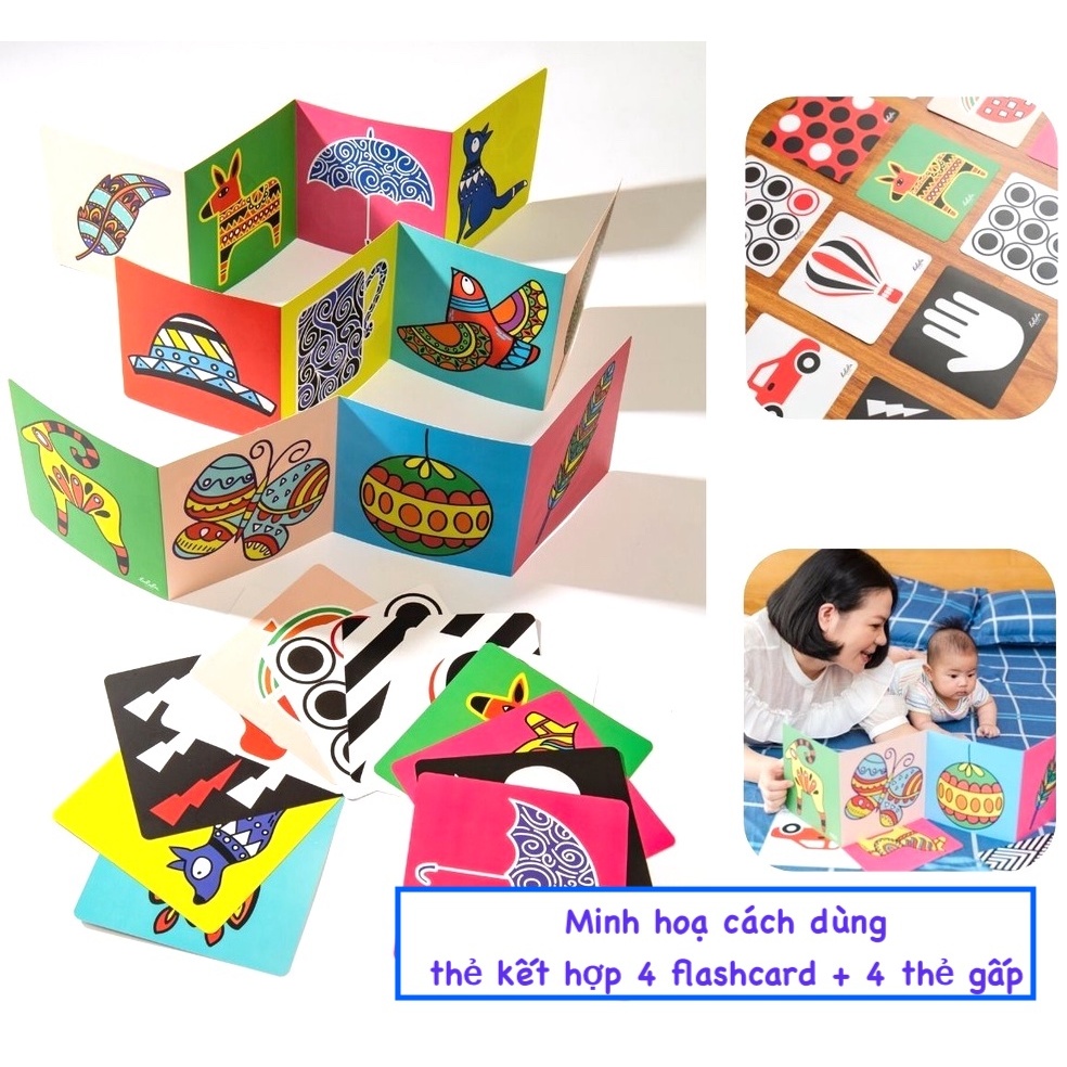 Bộ thẻ kích thích thị giác cho bé phân loại thẻ gấp và thẻ decal dán tường - hiệu Lalala baby