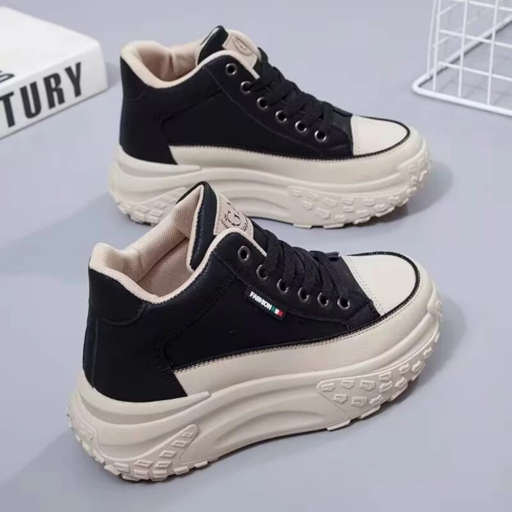 Giày Nữ, Giày Thể Thao Nữ cổ cao 2 màu Đen, Kem HOTTREND 2023 !