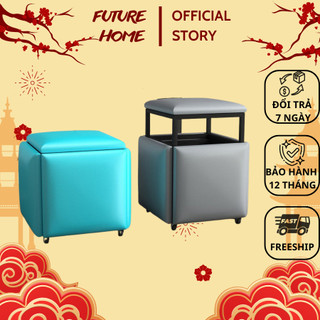Ghế Rubik bọc da xếp gọn 5 in 1 FUTURE HOME đôn ghế thông minh có bánh xe sáng tạo đa chức năng kích thước: 35 x 35cm