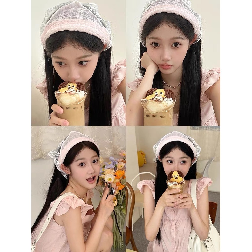 Băng đô vải, khăn đội đầu họa tiết ren, caro, voan hoa