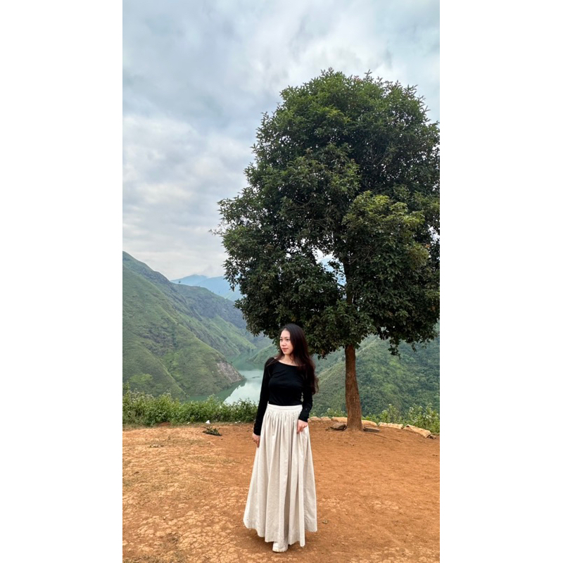 ÁO HỞ LƯNG CHÂN VÁY DÀI LINEN