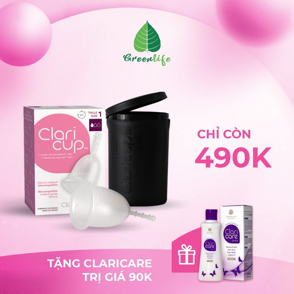 Cốc nguyệt san Claricup hàng nhập khẩu Pháp kháng khuẩn tự nhiên