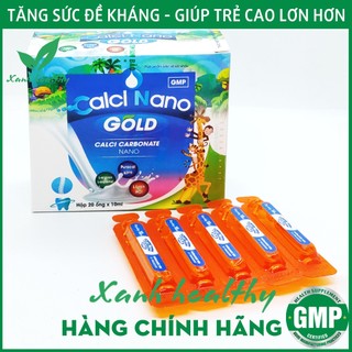 Calci Nano Gold Siro- canxi tăng chiều cao cho bé giúp phát triển xương, giảm còi xương - hộp 20 ống Hàng chính hãng