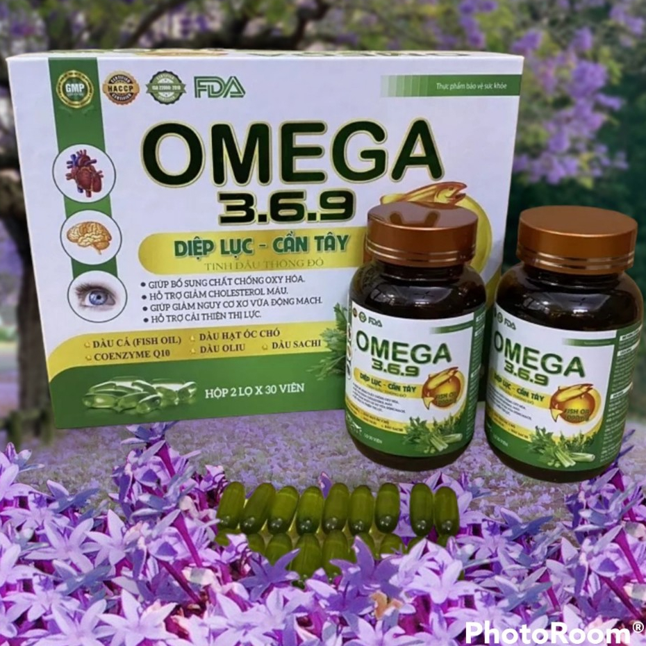 ombo 2 Lọ Omega 369 Diệp Lục Cần Tây Tinh Dầu Thông Đỏ giúp sáng mắt giảm nguy cơ xơ vữa động mạch