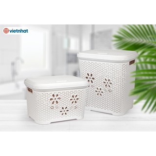 Sọt nhựa hoa việt nhật 46cm đựng quần áo - giỏ đựng đồ chơi rổ có nắp và tay cầm