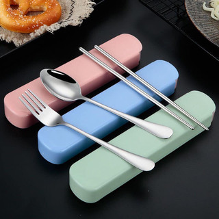 Bộ hộp 3 món muỗng đũa nĩa inox kèm hộp đựng - set thìa nỉa đũa bàn ăn bỏ túi văn phòng tiện dụng