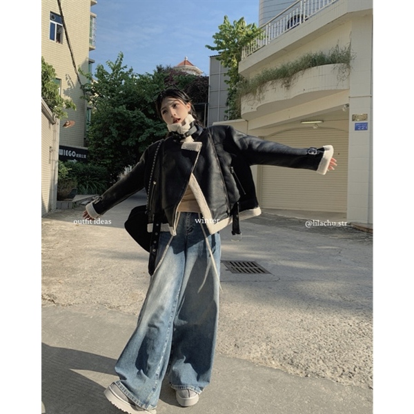 Áo khoác da đen trần bông cao cấp