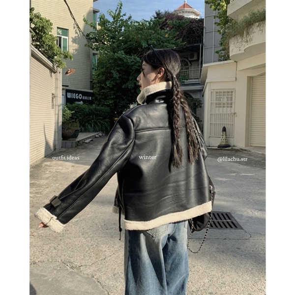 Áo khoác da đen trần bông cao cấp