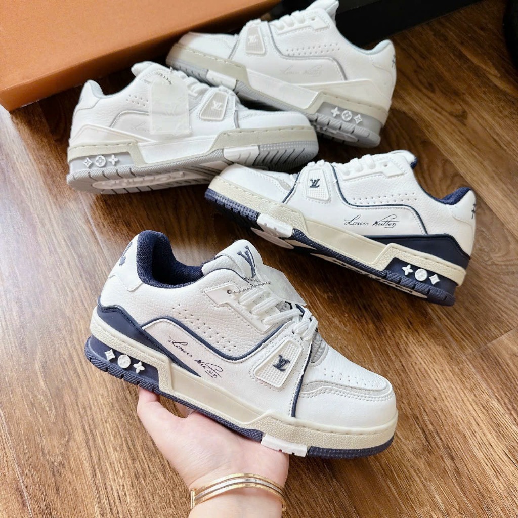 Giày Louis vuiton 54 trắng xám xanh cổ thấp, giày thể thao nam nữ CT LV 54 s cấp lót hoa mới
