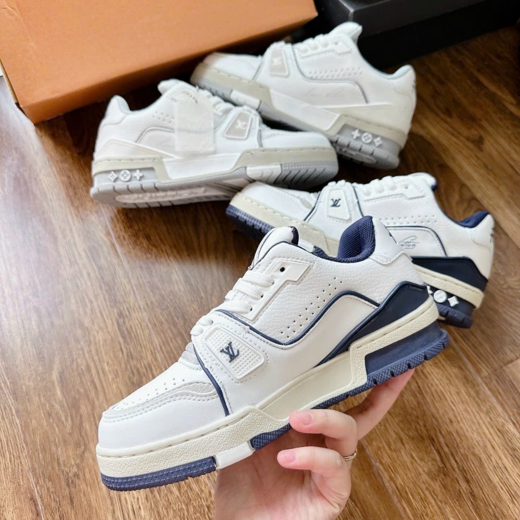 Giày Louis vuiton 54 trắng xám xanh cổ thấp, giày thể thao nam nữ CT LV 54 s cấp lót hoa mới