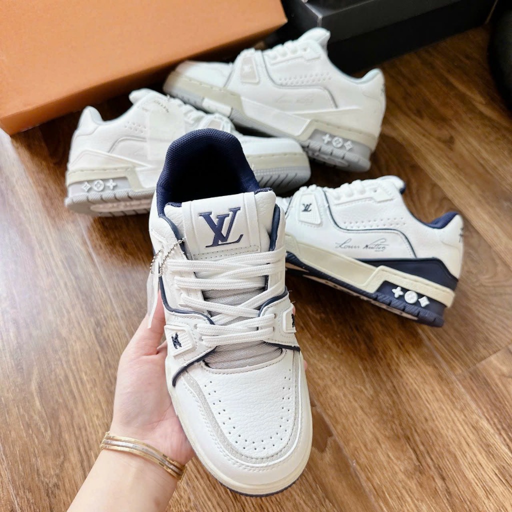 Giày Louis vuiton 54 trắng xám xanh cổ thấp, giày thể thao nam nữ CT LV 54 s cấp lót hoa mới