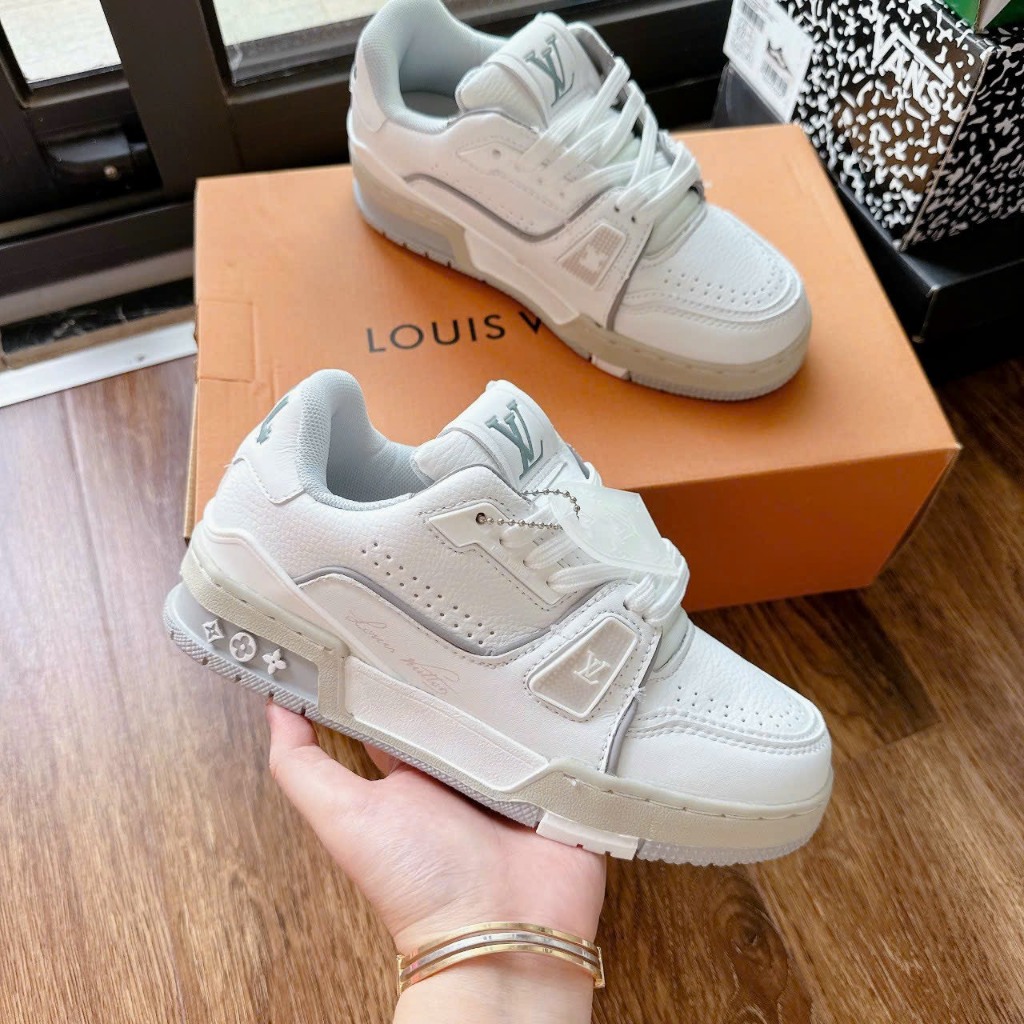 Giày Louis vuiton 54 trắng xám xanh cổ thấp, giày thể thao nam nữ CT LV 54 s cấp lót hoa mới