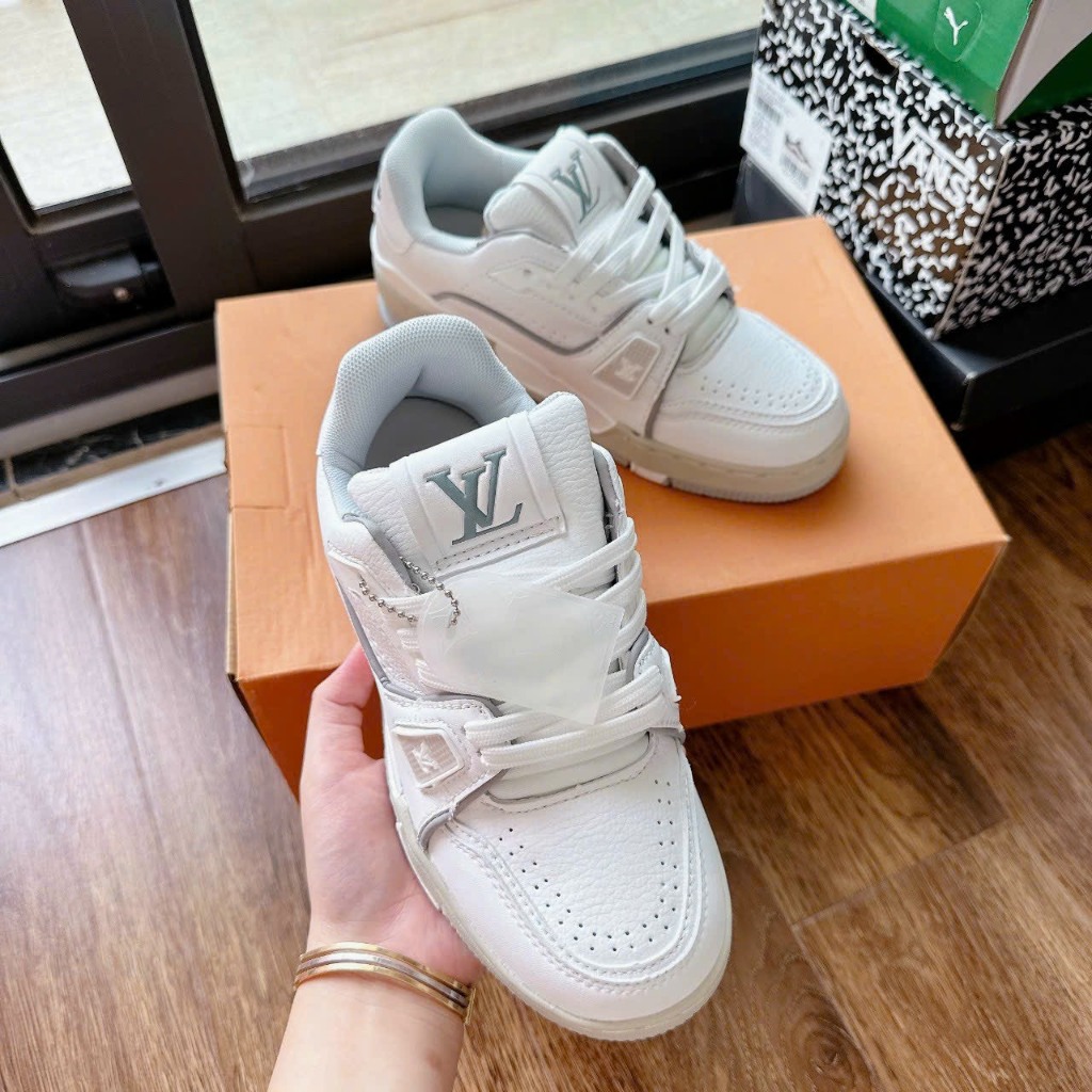 Giày Louis vuiton 54 trắng xám xanh cổ thấp, giày thể thao nam nữ CT LV 54 s cấp lót hoa mới