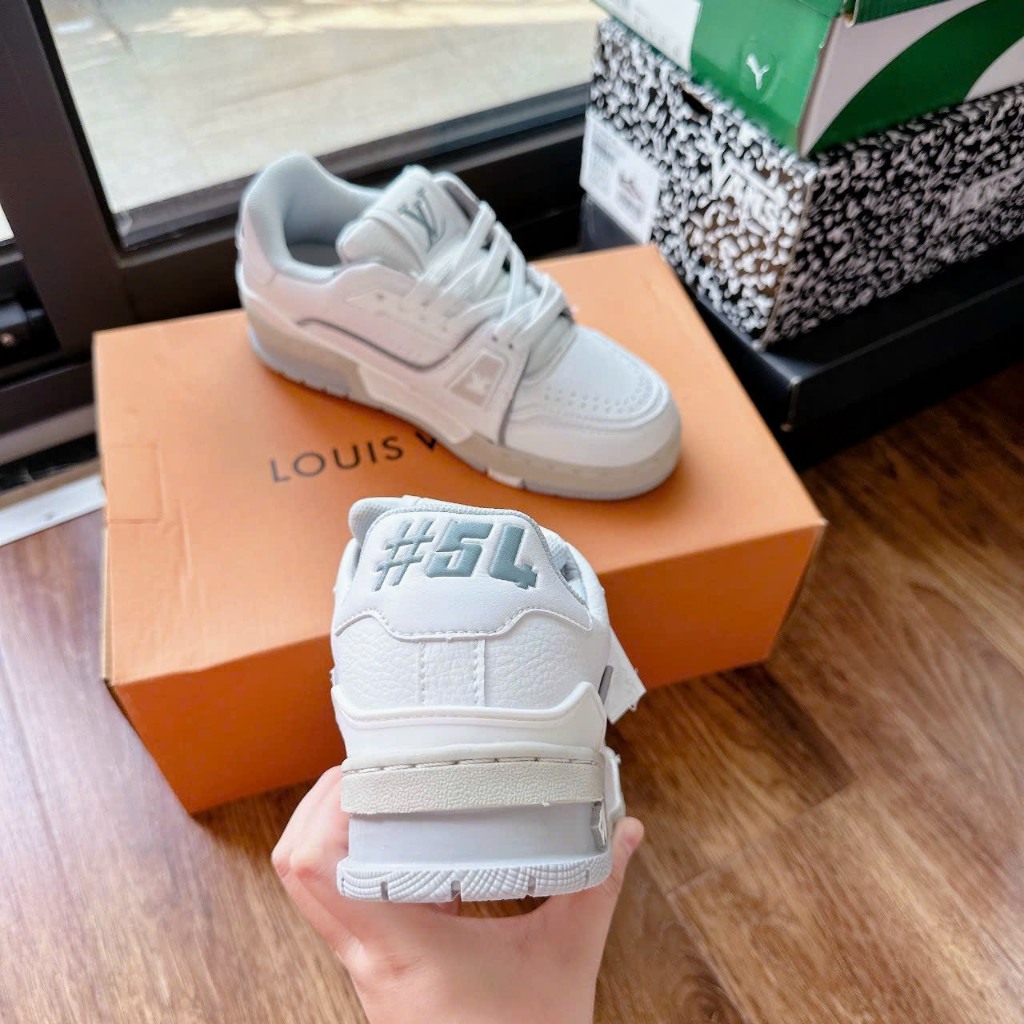 Giày Louis vuiton 54 trắng xám xanh cổ thấp, giày thể thao nam nữ CT LV 54 s cấp lót hoa mới