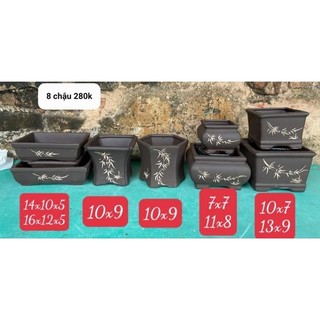 Bộ 8 chậu gốm nâu đẹp trồng cây bonsai mini