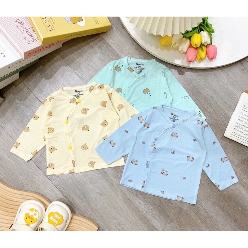 Áo Dài Sơ Sinh Vải Thun Lạnh Mềm Mát Cho Bé 3-10kg