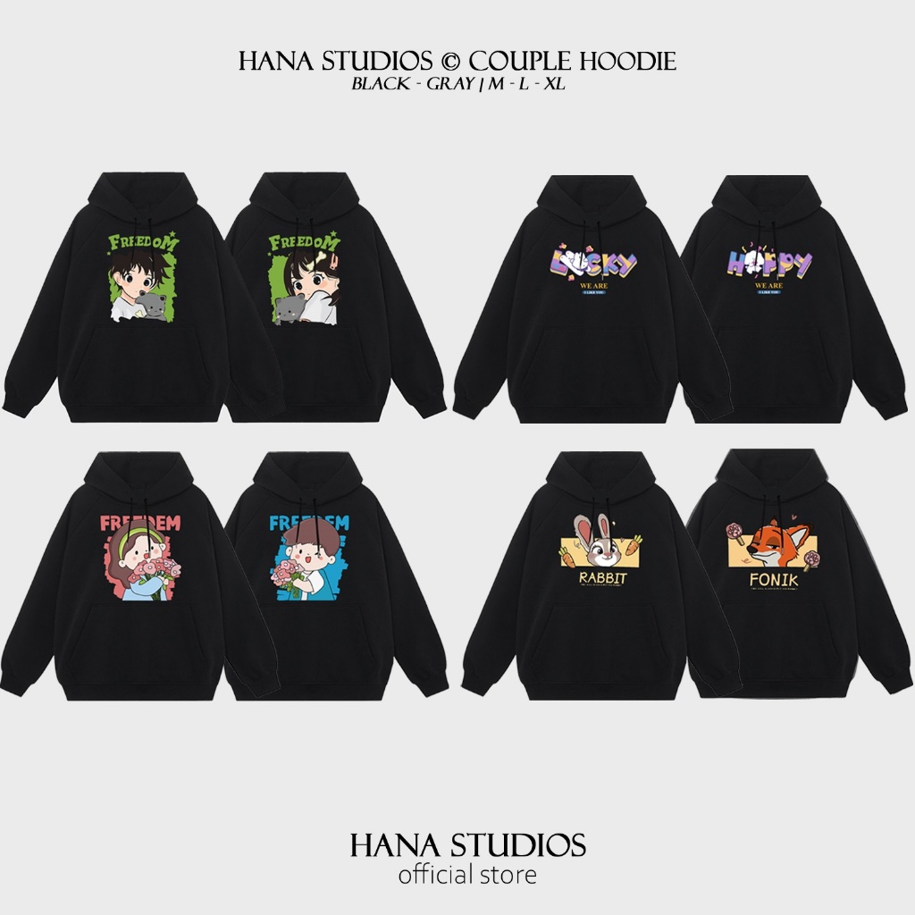 Áo Hoodie Cặp Đôi Nam Nữ Form Mũ Rộng Nỉ Bông Cotton Unisex, Áo Khoác Couple Hana Basic Oversize Trend Đông 2023 - CD