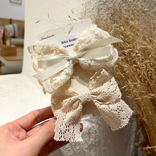 Sét hai kẹp tóc nơ ren Hàn Quốc handmade bản to cho bé