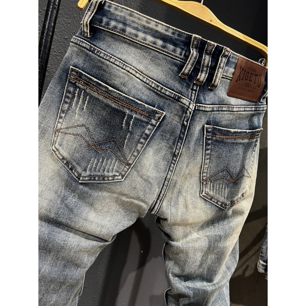 QUẦN JEANS NAM DÀI MÀU WAS DƠ VIỀN CHỈ NÂU TÚI J2916 K3 STORE