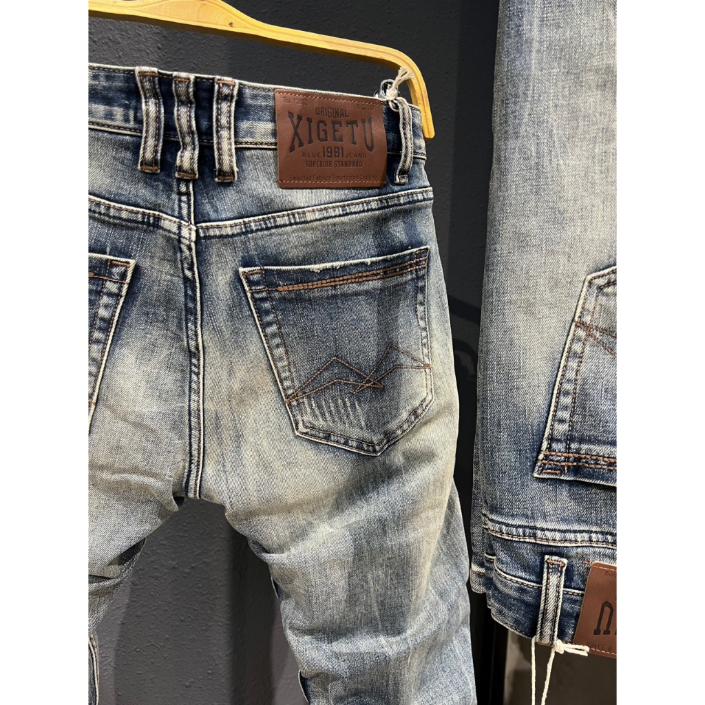 QUẦN JEANS NAM DÀI MÀU WAS DƠ VIỀN CHỈ NÂU TÚI J2916 K3 STORE