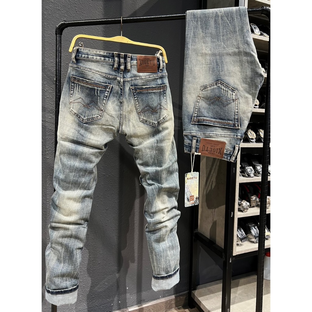 QUẦN JEANS NAM DÀI MÀU WAS DƠ VIỀN CHỈ NÂU TÚI J2916 K3 STORE