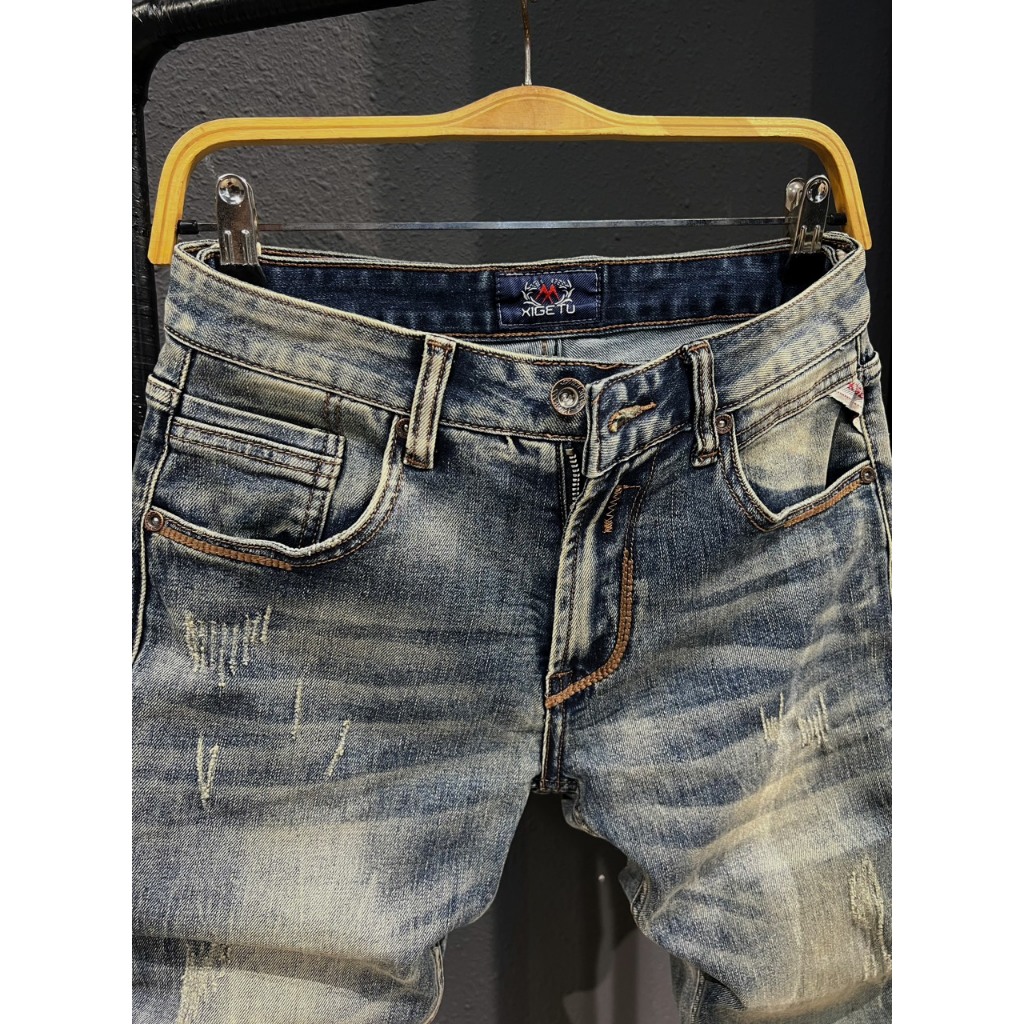 QUẦN JEANS NAM DÀI MÀU WAS DƠ VIỀN CHỈ NÂU TÚI J2916 K3 STORE