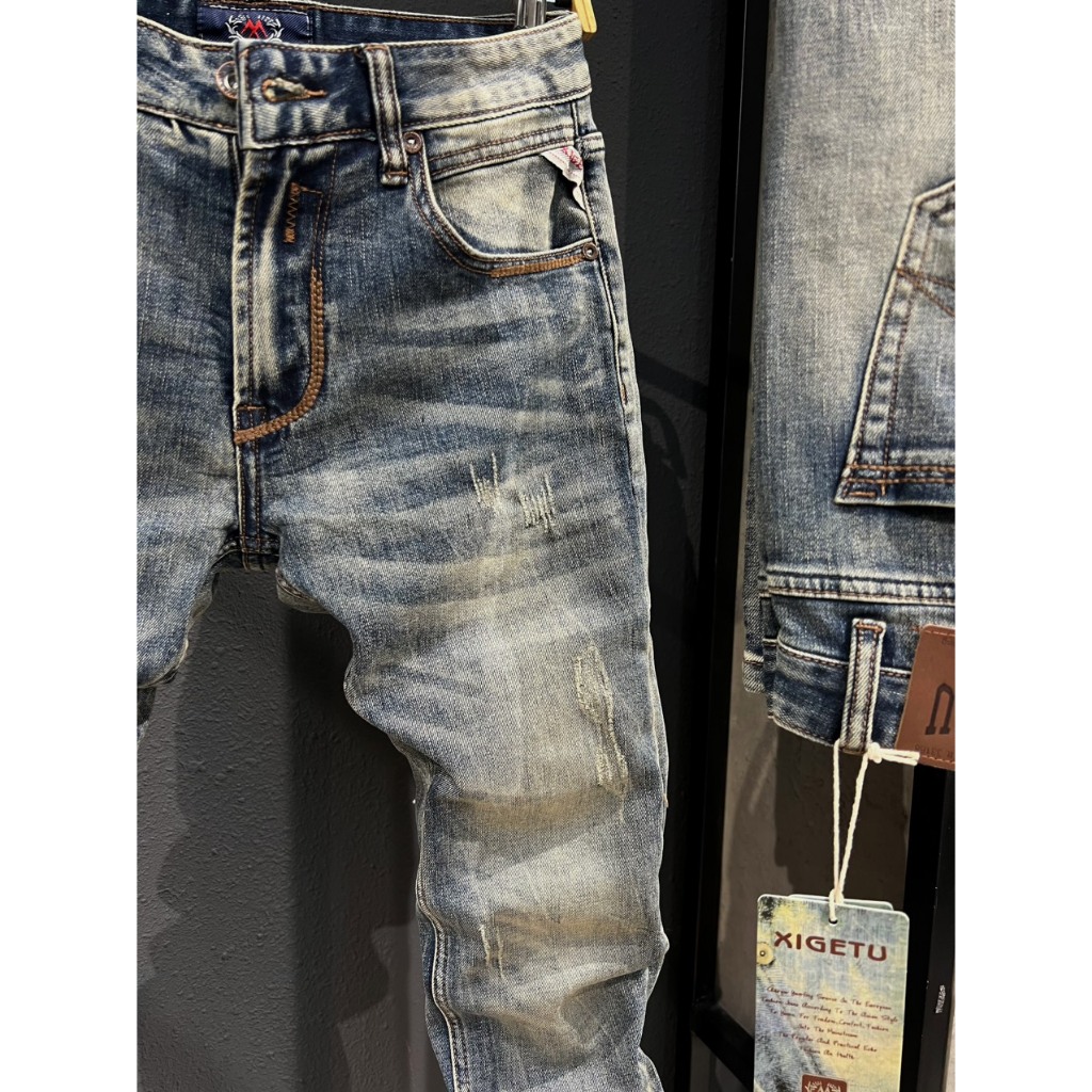 QUẦN JEANS NAM DÀI MÀU WAS DƠ VIỀN CHỈ NÂU TÚI J2916 K3 STORE