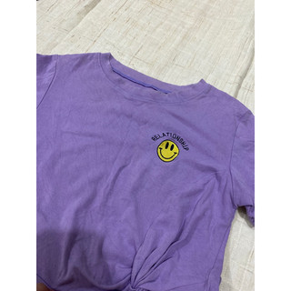Áo thun cotton khô tím xoắn eo