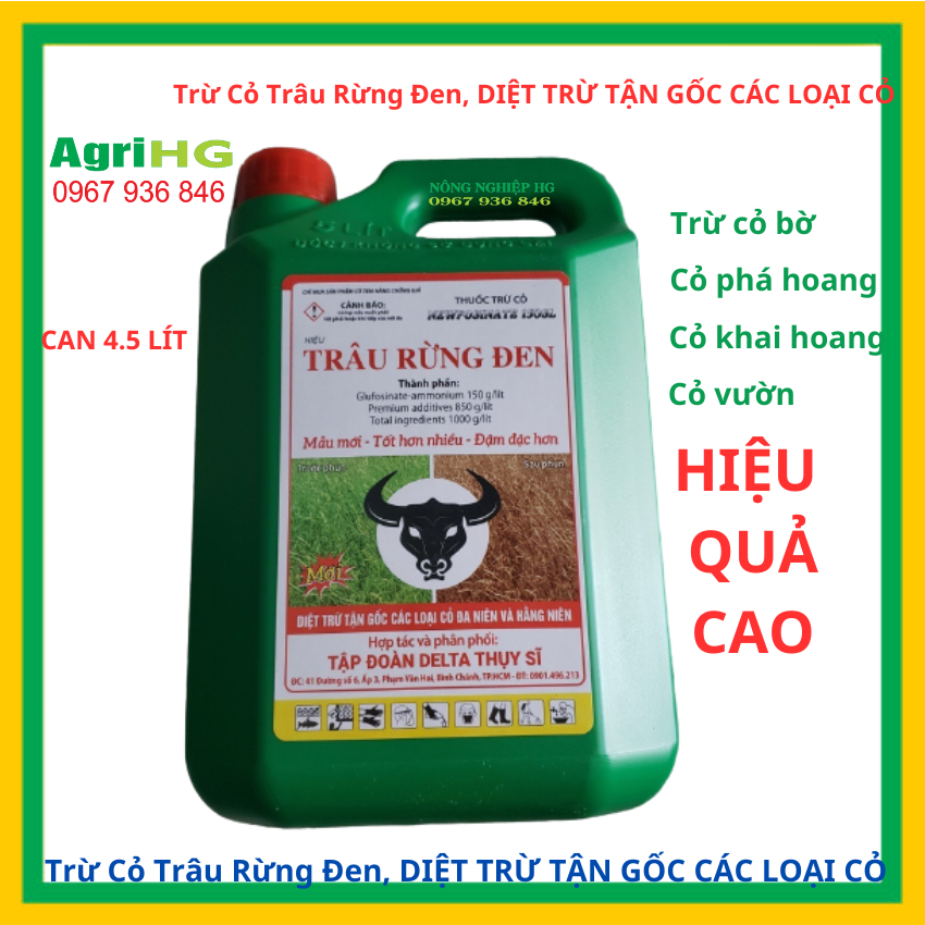 Can 4.5 lít Trâu rừng đen, trừ cỏ tận gốc các loại cỏ đa niên và hằng niên, trừ cỏ bờ, cỏ vườn, AgriHG