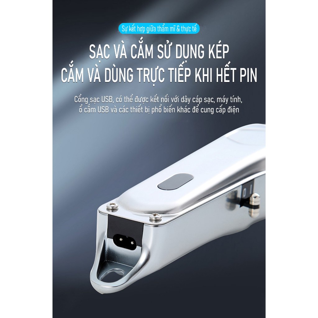 Tông đơ cắt tóc Kemei 1998, Tông đơ Thân Nhôm Nguyên Khối Chuyên Nghiệp Cho Salon Và Gia Đình