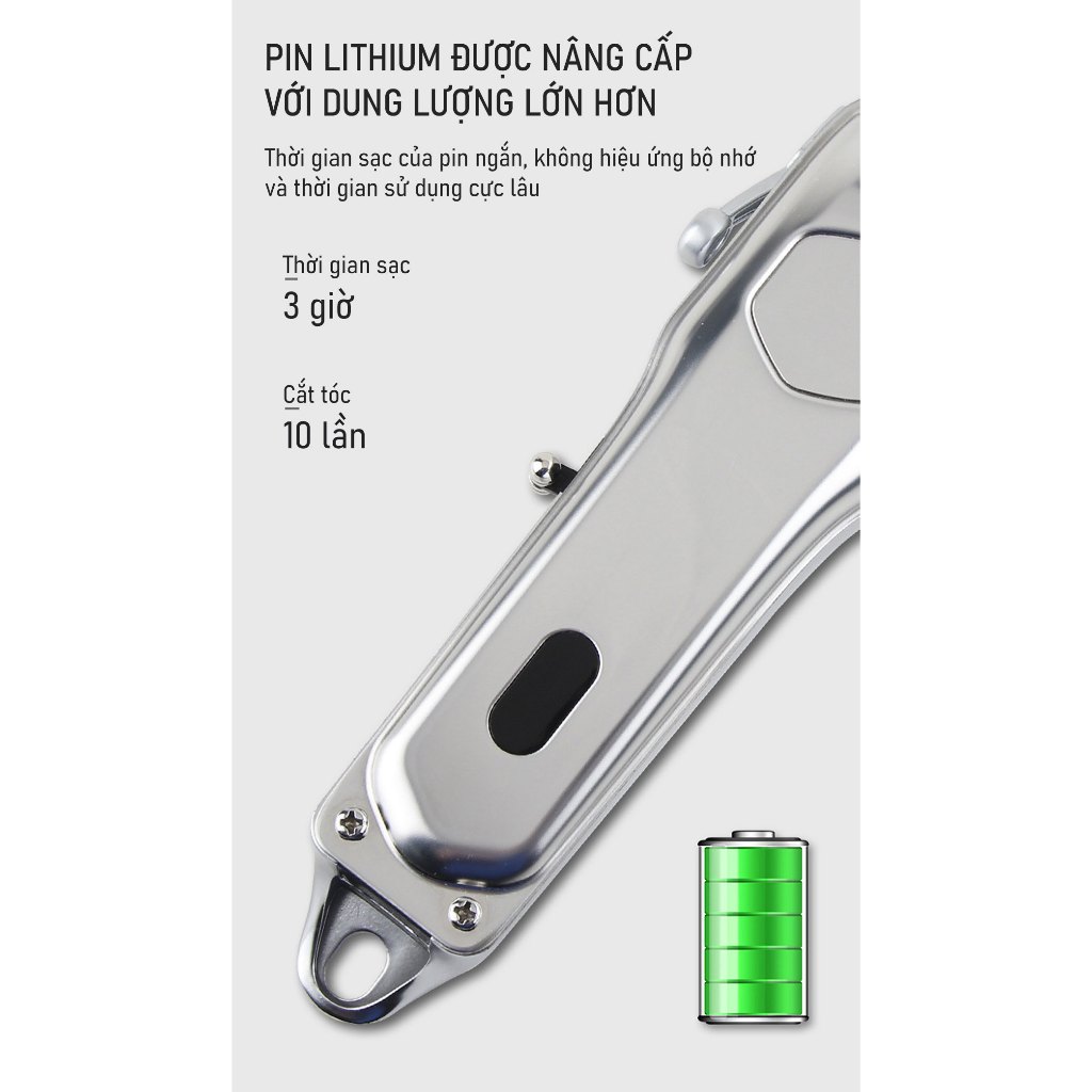 Tông đơ cắt tóc Kemei 1998, Tông đơ Thân Nhôm Nguyên Khối Chuyên Nghiệp Cho Salon Và Gia Đình