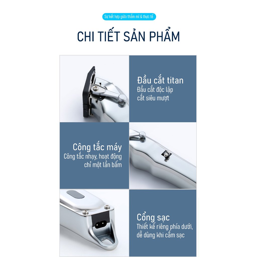 Tông đơ cắt tóc Kemei 1998, Tông đơ Thân Nhôm Nguyên Khối Chuyên Nghiệp Cho Salon Và Gia Đình