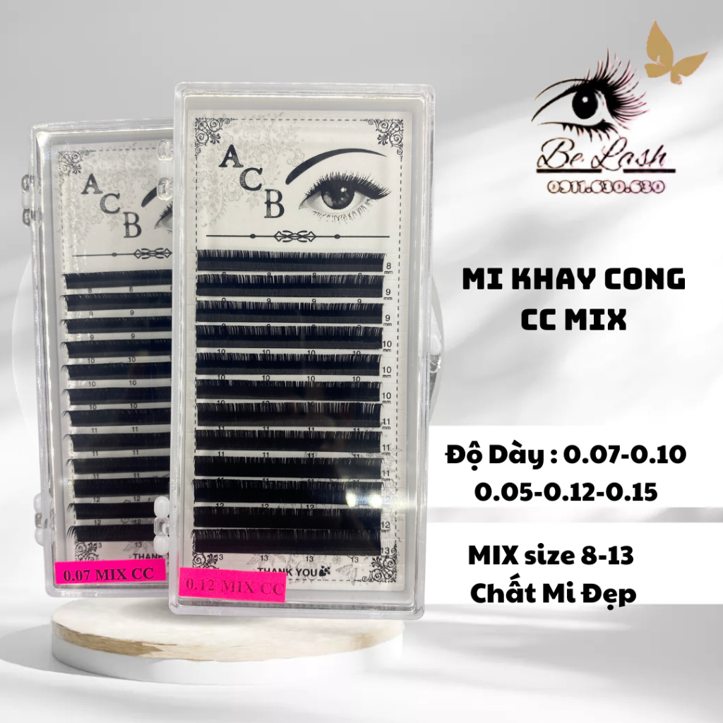 Mi Khay mix size (8-13) độ cong CC dày 0.05- 0.07- 0.10- 0.12- 0.15_ _Dụng cụ nối mi_Be Lash