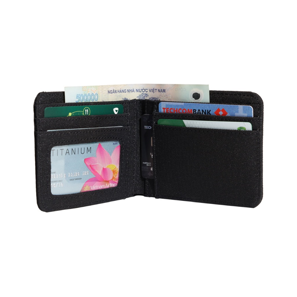 Ví Vải CaShi Unisex  Ví Ngang Kiểu Xéo, Màu Đen.