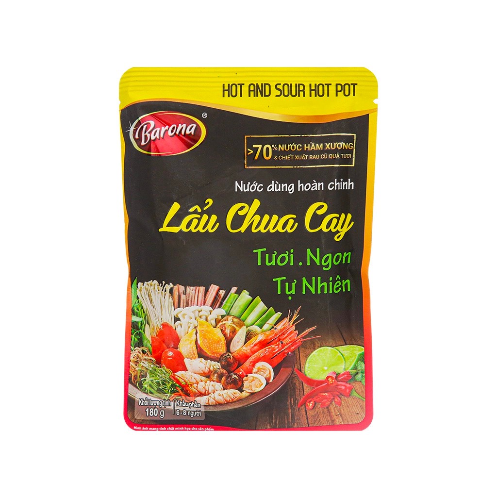 Nước dùng hoàn chỉnh lẩu chua cay Barona gói 180g [Hà Nội giao hàng hỏa tốc] - Ảnh 2