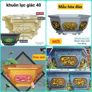 khuôn đúc chậu lục giác 40 Đào Tùng Sen + Phúc Lộc Thọ