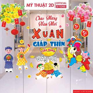 [DECAL 1 MẶT] Decal Tết - trang trí tết dán kính dán tường, bộ mẫu Xuân Đầy Đủ - mã TET.16