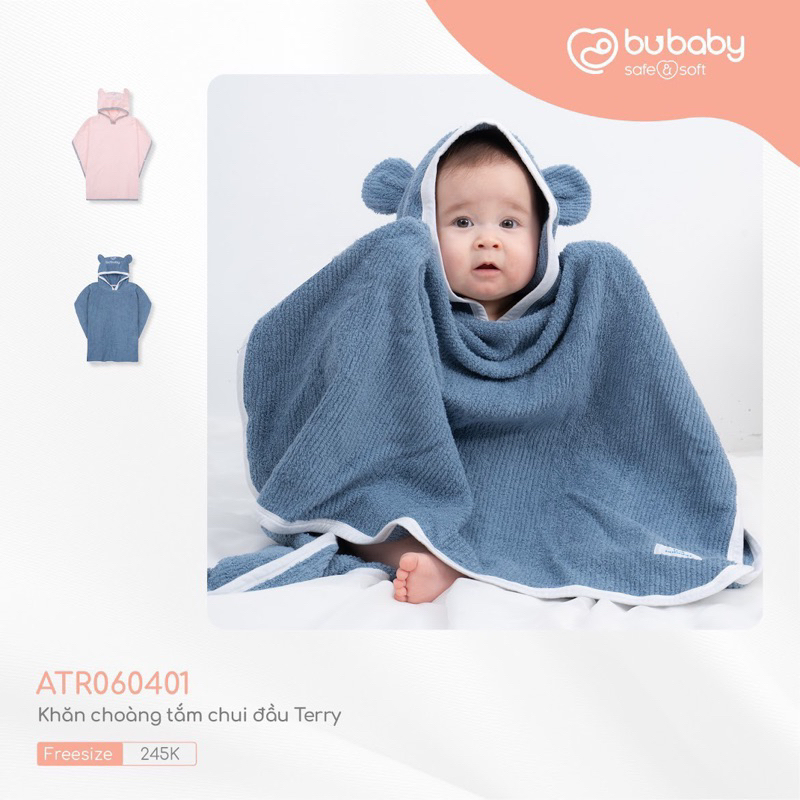 [Bu Baby] Khăn tắm cho bé chui đầu tai gấu bông cotton hữu cơ BU Baby chính hãng