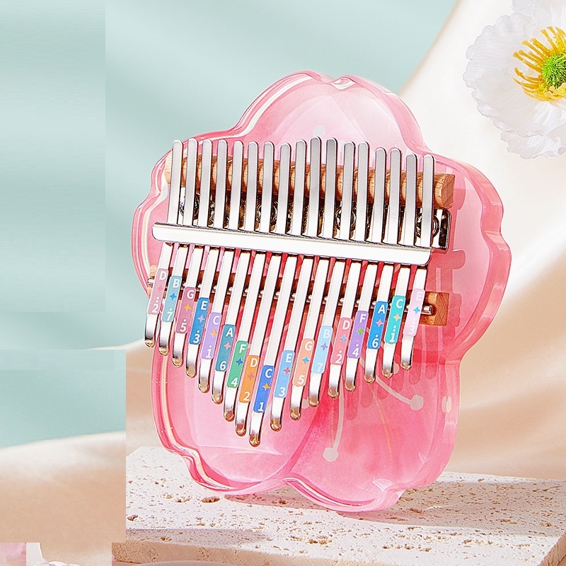 Đàn kalimba trong suốt giá rẻ Hoa đào Sakura cực đẹp- Tặng Tuner, Tab, túi, sticker đầy đủ phụ kiện LEAFMUSIC H650