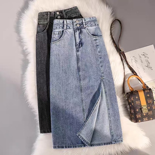 Chân váy jean nữ dáng dài, chân váy bò nữ xẻ tà túi nắp 2 màu 4 size hot 2023