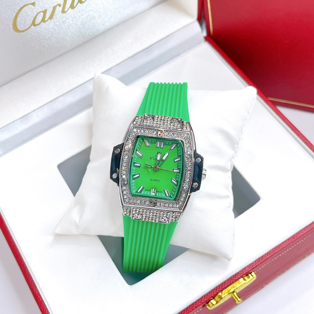 Đồng Hồ Nữ Viền Đính Đá Hulot, Size Mặt 36mm, Dây Cao Su, Máy Pin, Chống Nước 3atm, Sang Trọng Dành Cho Nữ
