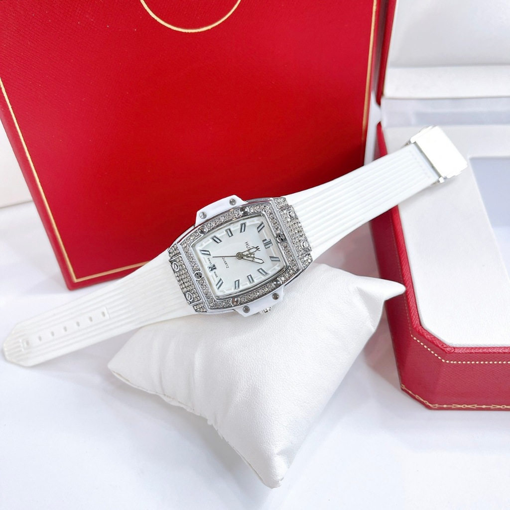 Đồng Hồ Nữ Viền Đính Đá Hulot, Size Mặt 36mm, Dây Cao Su, Máy Pin, Chống Nước 3atm, Sang Trọng Dành Cho Nữ