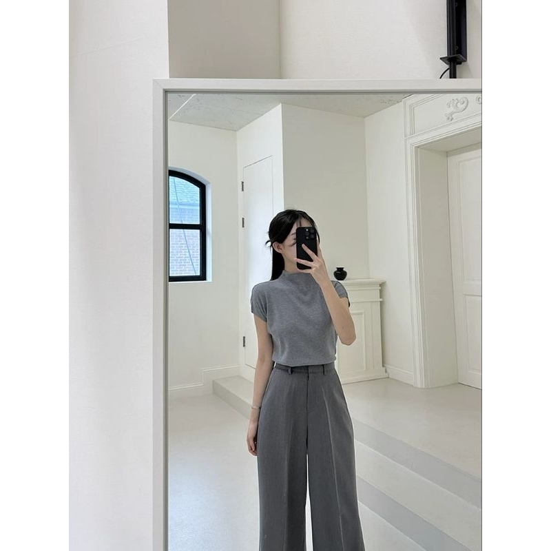 BASIC.CHIC Quần suông ghi xám thanh lịch dài 102 cm